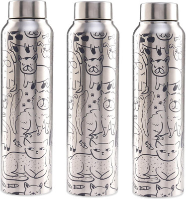KUBER INDUSTRIES 1000 ml Steel Bottle(Pack of 3, Steel/Chrome)