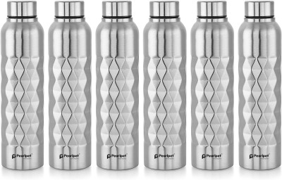 Pearlpet Stainless Steel Single Wall Water Bottle, Leak-Proof, Diamond Shape 1000 ml Bottle(Pack of 6, Silver, Steel)