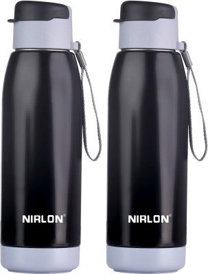 NIRLON ELECTRO PU Insulated Stainless Steel Inner Side Set Of 2 750 ml Bottle(Pack of 2, Black, Steel)