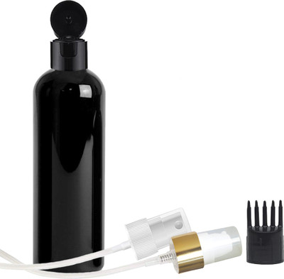mapperz Cylindrical Shape Bottle Refillable Container With 1 Spray,1 Pump,1 Comb & Cap 100 ml Spray Bottle(Pack of 1, Black, PET, Plastic)