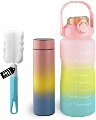 Kreme 2 Ltr Sipper Water Bottle With 500ml LED Temperature Display Water Bottle 2500 ml Bottle(Pack of 2, Pink, Purple, Aluminium, Plastic)