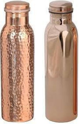 ZAK ENTERPRISES Copper Hammer Hand Crafted Bottle 2 pcs set Leak Free Capacity 1 Litre Each 1000 ml Bottle(Pack of 2, Copper, Copper)