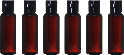 nsb herbals Empty Amber Plastic Bottle with Black Flip Cap - Refillable & Reusable 50 ml Bottle(Pack of 6, Brown, Black, PET)