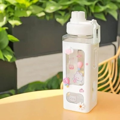 samir enterprise Kawaii Water Bottle with Straw and Strap Cute Large Water Bottles 700 ml Bottle(Pack of 1, White, Pink, Plastic)