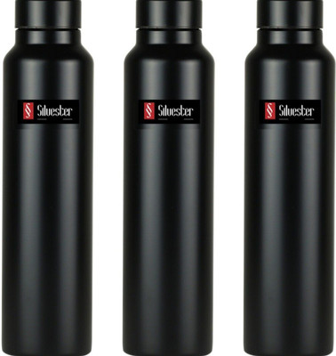 Silvester 1000 ml Steel Bottle(Pack of 3, Black)
