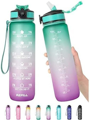 Ecodex Unbreakable Plastic Water Bottle 1 L with Motivational 1000 ml Bottle(Pack of 1, Multicolor, Plastic)