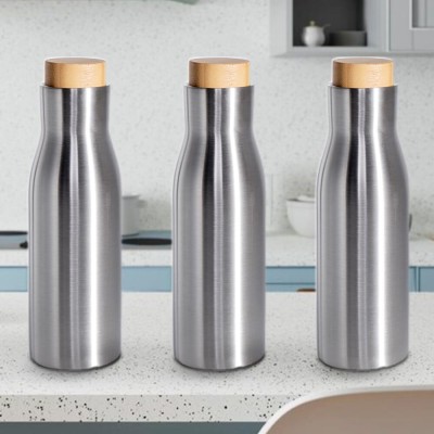The Better Home Set of 3 Insulated Steel Water Bottles with Bamboo Lid|Hot 18 Hrs, Cold 24 Hrs 500 ml Bottle(Pack of 3, Silver, Steel)