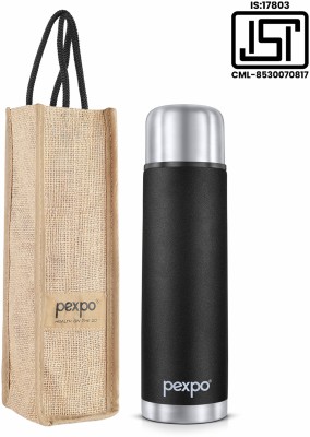 pexpo 24 Hrs Hot and Cold Flask with Jute-bag Vacuum Insulated Flexo 1000 ml Flask(Pack of 1, Black, Steel)
