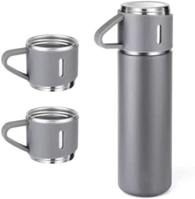 SWARG KITCHEN Vaccum Flask with 3 Cups 500 Ml 500 ml Flask(Pack of 3, Grey, Steel)