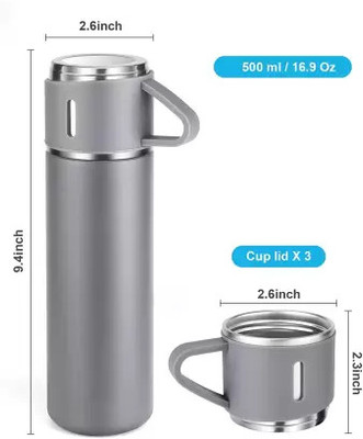 HASRU Vacuum Flask with set of Steel Cup Combo - 500ml 500 ml Flask 500 ml Bottle With Drinking Glass(Pack of 1, Multicolor, Aluminium)