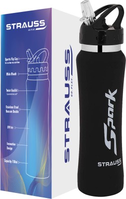 Strauss Spark Stainless Steel Water Bottle, Rubber Finish | Sipper Bottle | Gym Bottle 750 ml Sipper(Pack of 1, Black, Steel)