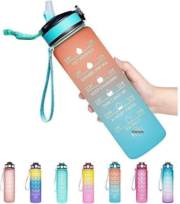vintaze Unbreakable Water Bottle with Motivational Time Marker (Multicolor) 1000 ml Sipper(Pack of 1, Multicolor, Silicone)