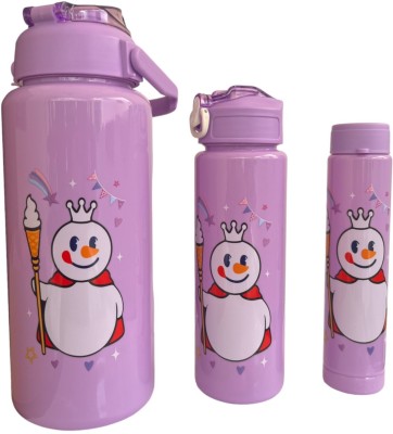 Azon Enterprises Motivational gym water bottle set of 3 Pcs 2000 ml, 900 ml and kids 300 ml Sipper(Pack of 3, Purple, Plastic)