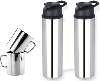ATROCK 900ml Stainless Steel Fridge Water Bottle With Double Wall Coffee Mug Set of 2 900 ml Bottle(Pack of 4, Silver, Steel)
