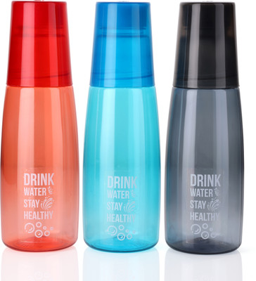 2Mech water bottle with glass for fridge 1000 ml Bottle With Drinking Glass(Pack of 3, Multicolor, Plastic)