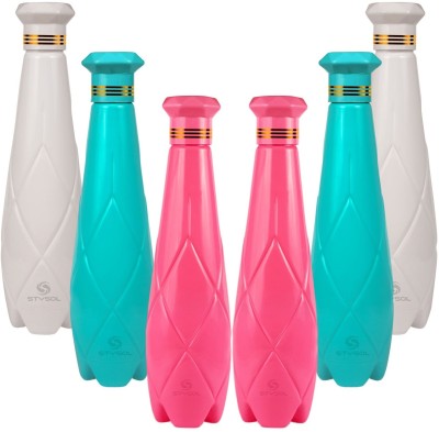 Stysol Plastic Fridge Water Bottle Set Of 6 1000 ml Bottle(Pack of 6, White, Blue, Pink, Plastic)