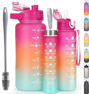 Akashop Motivational water bottle 2L|water bottle 3 pc set 2000 ml Spray Bottle(Pack of 3, Multicolor, Silicone)