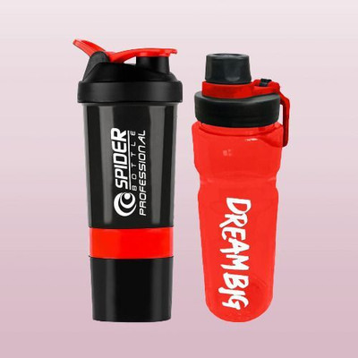 TRUE INDIAN 500 ml Plastic Shaker(Pack of 2, Red, Black)