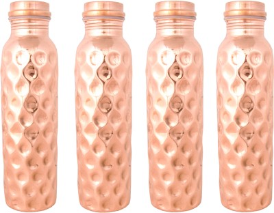 Shivshakti Arts Copper Bottle Diamond Hammer Joint less Leak proof 1L Office Bottle Gym Yoga 1000 ml Bottle(Pack of 4, Brown, Copper)