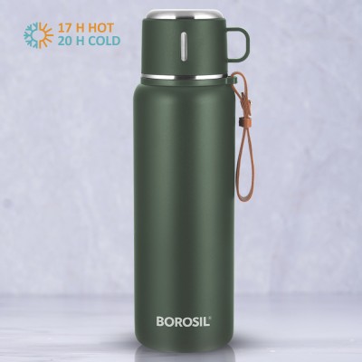 BOROSIL Cruise Green Vacuum Insulated 900ml Water Bottle, 17 hrs Hot & 20 hrs Cold Flask 900 ml Flask(Pack of 1, Green, Steel)