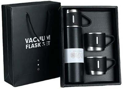 MADHAV 500ml Vacuum Flask Set Travel Mug Vacuum Cup Thermos Reusable Drinks Bottles Cup 500 ml Flask(Pack of 1, Black, Steel)