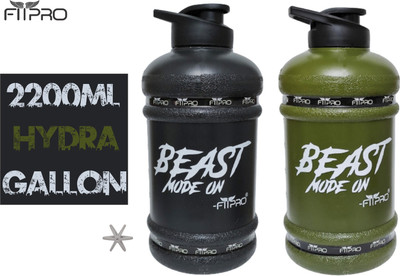 FitPro 2200 ml Plastic Shaker(Pack of 2, Green, Black)
