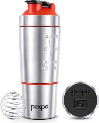 pexpo 850 ml Steel Shaker(Pack of 1, Silver, Red)