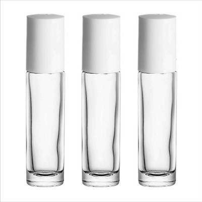 Pure Source India Empty Glass Roll on Bottles with White Cap for Lip Balm Attar and Essential Oils 6 ml Bottle(Pack of 3, Clear, Glass)