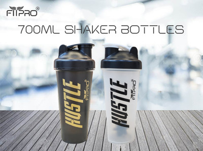 FitPro 700 ml Plastic Shaker(Pack of 2, Black, Clear)