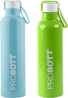 PROBOTT Bang 750ml Thermoses Vacuum Insulated Stainless Steel Water Bottle Hot & Cold 750 ml Flask(Pack of 2, Light Blue, Green, Steel)