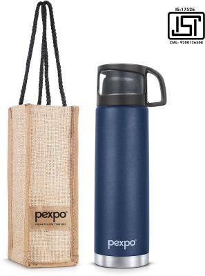 pexpo 24 Hrs Hot and Cold Vacuum Insulated Water Bottle with Jute-bag Fererro 1000 ml Flask(Pack of 1, Blue, Steel)