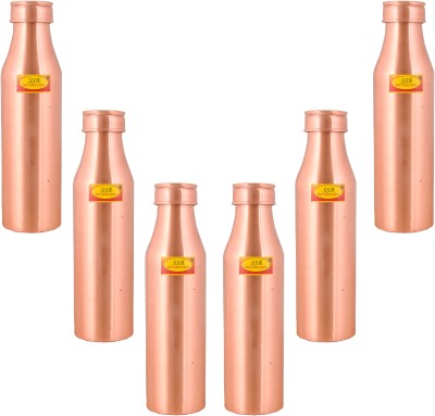 Shivshakti Arts Copper Bottle Rani Bottle Joint less Sleek Leak proof 1L Office Bottle Gym Yoga 1000 ml Bottle(Pack of 6, Brown, Copper)