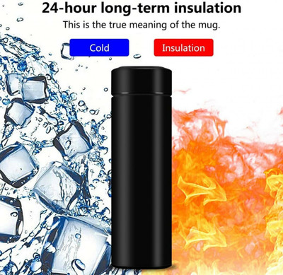BRICKFIRE Smart LED indicator Temperature Display Vacuum Flask Double Wall Insulated B166 500 ml Bottle(Pack of 1, Black, Steel)