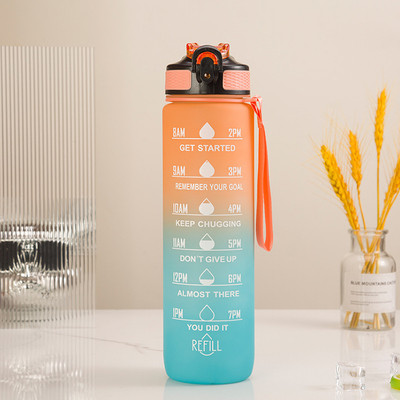 vintaze Unbreakable Water Bottle with Motivational Time Marker 1000 ml Sipper(Pack of 1, Orange, Green, Silicone)
