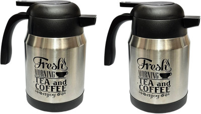 Dynore Thermosteel Carafe Tea/Coffee Flask With Handle/ Tea Kettle/ Hot Water Dispenser 1000 ml Flask(Pack of 2, Silver, Steel)