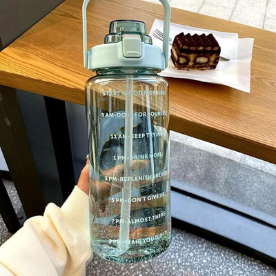 heet Motivational Sports Water Bottle with Hourly Markings for Daily Hydration 2000 ml Bottle(Pack of 1, Light Blue, Plastic)