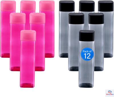 Heart Home 1000 ml Plastic Bottle(Pack of 12, Black, Pink)