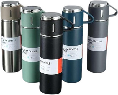 waan Stainless Steel Vacuum Flask Set with 2 Cups Flask Combo Keeps Liquid Tea Coffee 500 ml Flask(Pack of 1, Black, Steel)