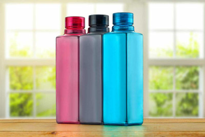 ORSALE Square Bottle Premium Square Shape Water Bottle Set Of Fridge 1000 Ml Bottle 1000 ml Bottle(Pack of 3, Multicolor, Plastic)