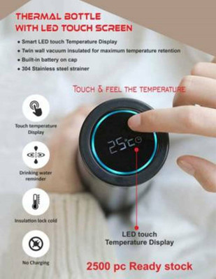 Red-sunset Hot & Cool Double Wall LED Indicator Display Temperature Water Bottle TB793 500 ml Flask(Pack of 1, Black, Aluminium)