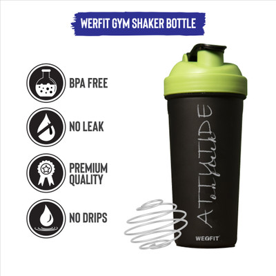 WErFIT 700 ml Plastic Shaker(Pack of 1, Black, Green)