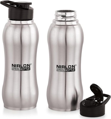 NIRLON Aqua Flip Single Wall Stainless Steel Water Bottle 750ml, SET OF 2 750 ml Bottle(Pack of 2, Silver, Steel)