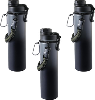 KUBER INDUSTRIES 720 ml Steel Bottle(Pack of 3, Black, Grey)