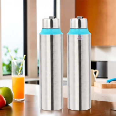 Heart Home 1000 ml Steel Bottle(Pack of 2, Blue, Silver)
