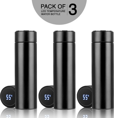 designdrops LED Temperature Water Bottle Display I LED indicator Water bottle hot & cool 500 ml Bottle(Pack of 3, Black, Steel)