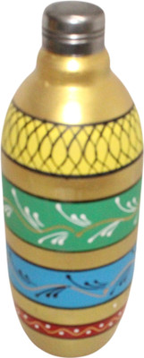 Stark Mart Stylish Handmade Printed Water Bottle with steel cap |Earthenware Pot| 1000 ml Bottle(Pack of 1, Multicolor, Clay)