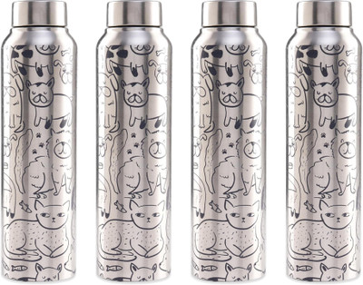 KUBER INDUSTRIES 1000 ml Steel Bottle(Pack of 4, Steel/Chrome)