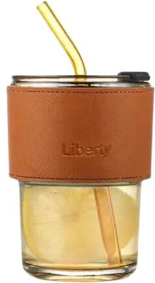 Namaha For Life Bamboo Glass with Straw Lid & Anti Slip Sleeves Brown Color 400 ML Glass Coffee Mug(400 ml)