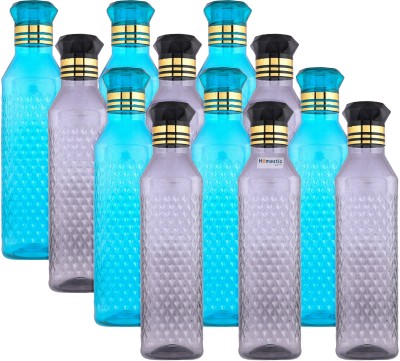 HOMESTIC Plastic Square H2O Water Bottle for Fridge|Kitchen|1 LTR|Pack of 12|Multi 1000 ml Bottle(Pack of 12, Multicolor, Plastic)