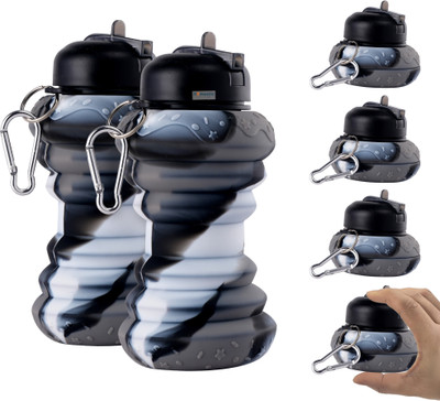 HOMESTIC by Kuber Industries 600 ml Silicone Bottle(Pack of 6, Black, Grey)